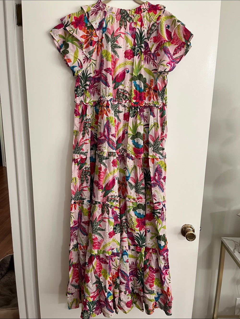 crown & ivy Pink Tropical Floral Birds Parrots Maxi Dress - Picture 4 of 4